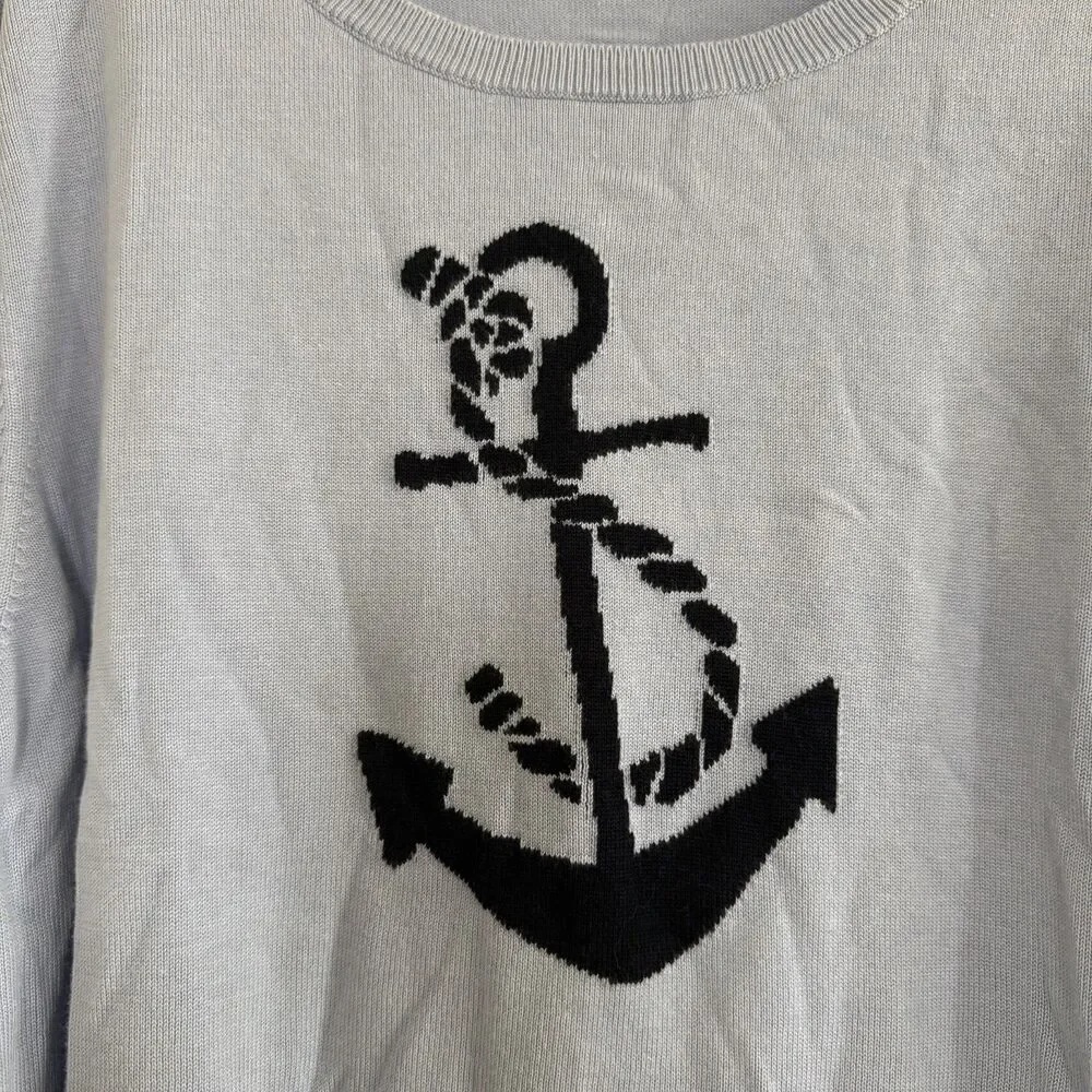 Talbots Plus 3X cotton blend nautical sweater coastal summer anchor - Picture 10 of 14